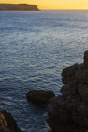 Beautiful sunset over the Atlantic ocean in Cantabria, Spain. Sunrise in the sea の写真素材