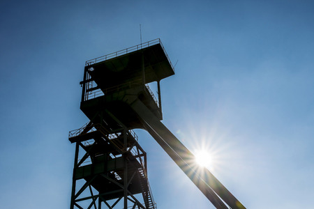 Tower of a well extraction of a mine of salt or potash in Cardona, Catalonia, Spainの写真素材