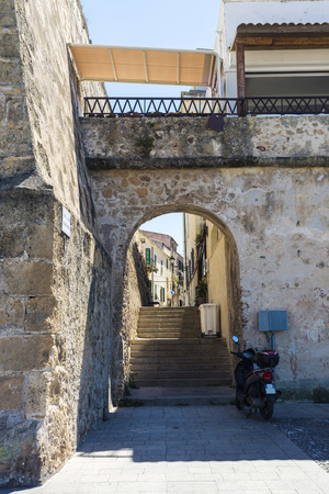 Street of the old historic town of Alghero, Sardinia, Italyの写真素材
