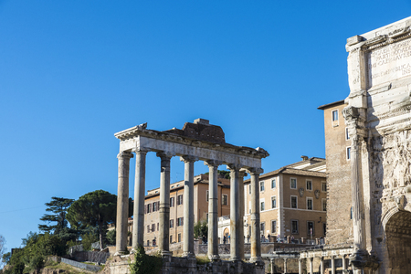 Rome, Italy - December 30, 2016: People walking around the roman ruins of the Palatino in Rome, Italyのeditorial素材