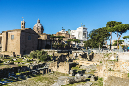 View of the roman ruins of the Palatino in Rome, Italyの写真素材