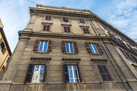 Facade of a classical building in the historical center of Rome, Italyの写真素材