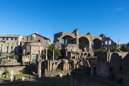 Rome, Italy - December 30, 2016: People walking around the roman ruins of the Palatino in Rome, Italyのeditorial素材