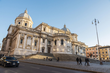 Rome, Italy - December 29, 2016: People walking around the Basilica di Santa Maria Maggiore (Basilica of Saint Mary Major) in Rome, Italy.のeditorial素材