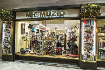 Rome, Italy - December 29, 2016: Menage shop called Muzio with household utensils like pans and pots in the historical center of Rome, Italyのeditorial素材