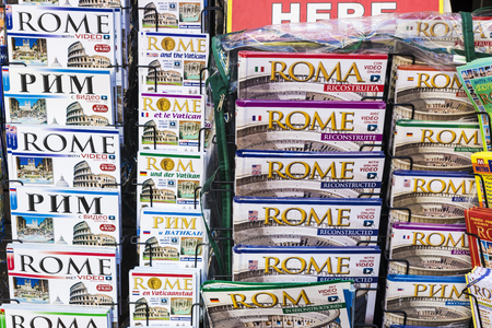 Rome, Italy - December 31, 2016: Souvenir shop with guide and magazines in different languages of Rome or Italy in the historical center of Rome, Italyのeditorial素材