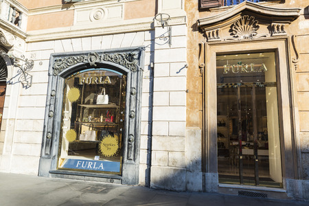 Rome, Italy - January 1, 2017: Furla shop located on Piazza di Spagna, near Via Condotti, one of the most exclusives streets in Europe.のeditorial素材