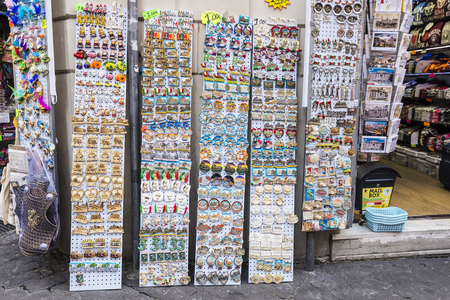 Rome, Italy - December 31, 2016: Souvenir shop with lots of gifts in the historical center of Rome, Italyのeditorial素材