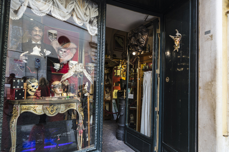 Rome, Italy - December 31, 2016: Eclectica shop in the old town of Rome in Italy. Shop where you can find magic articles, masks and rarities of all kindsのeditorial素材