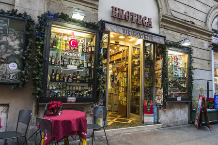 Rome, Italy - December 29, 2016: Liquor store and bar in the historical center of Rome, Italyのeditorial素材