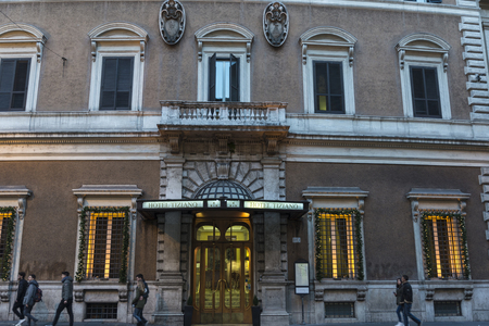 Rome, Italy - December 31, 2016: Luxury Tiziano hotel with people walking in Rome, Italy.のeditorial素材