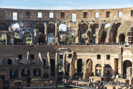 View of coliseum of Rome full of tourists in Italyの写真素材