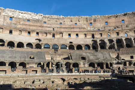View of coliseum of Rome full of tourists in Italyの写真素材
