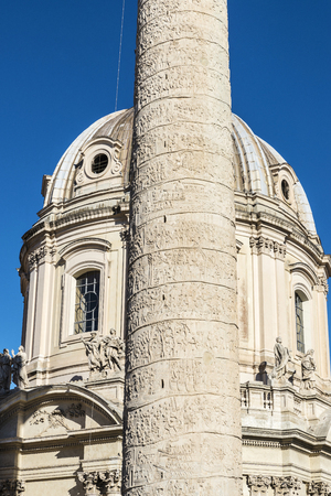 Trajan's Column and Church of Santa Maria di Loreto in the historic center of Rome, Italyの写真素材