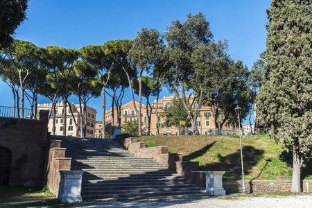 View, of a park with stairs in Rome, Italyの写真素材