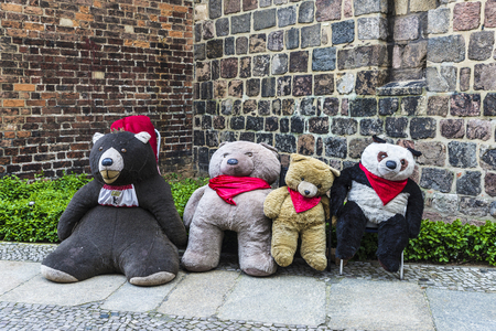 Berlin, Germany - April 13, 2017: Four teddy bears in the street in Berlin, Germany. It is a symbol of the city.のeditorial素材