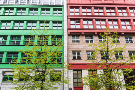 Facade of a modern residential building full of flats in Berlin, Germanyの写真素材
