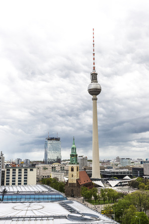 Berlin, Germany - April 13, 2017: Overview of Berlin with its telecommunications tower and St Mary church (Marienkirche) in Berlin, Germanyのeditorial素材