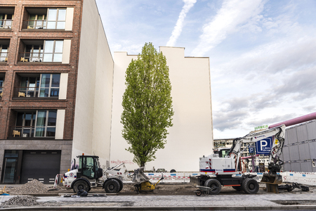 Berlin, Germany - April 13, 2017: Construction machinery on a street in Berlin, Germanyのeditorial素材