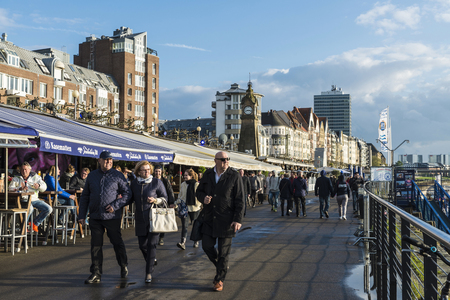 Dusseldorf, Germany - April 16, 2017: Tourists enjoy the Rhine promenade with its many restaurants and bars in Altstadt of Dusseldorf, Germanyのeditorial素材