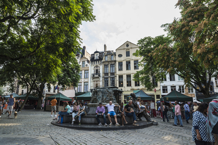 Brussels, Belgium - August 26, 2017: Square in the old town called Agoraplein with people walking around in Brussels, Belgiumのeditorial素材