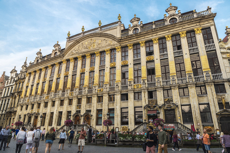 Brussels, Belgium - August 26, 2017: Mansion of the Dukes of Brabant at the Grand Place with people walking around in Brussels, Belgiumのeditorial素材