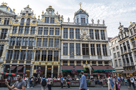 Brussels, Belgium - August 26, 2017: View of the Grand Place with people walking around in Brussels, Belgiumのeditorial素材