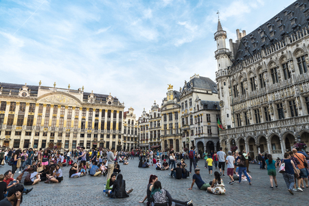 Brussels, Belgium - August 26, 2017: View of the Grand Place with people walking around in Brussels, Belgiumのeditorial素材