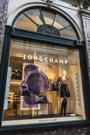 Brussels, Belgium - August 26, 2017: Longchamp store in the Galeries Royales Saint Hubert in Brussels, Belgiumのeditorial素材
