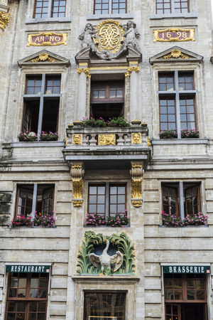 Brussels, Belgium - August 26, 2017: Facade of the Le Cygne House at the Grand Place in Brussels, Belgiumのeditorial素材