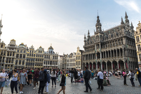 Brussels, Belgium - August 26, 2017: View of the Grand Place with people walking around in Brussels, Belgiumのeditorial素材