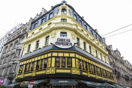 Brussels, Belgium - August 26, 2017: Classic bar called Drug Opera in the old town of Brussels, Belgiumのeditorial素材