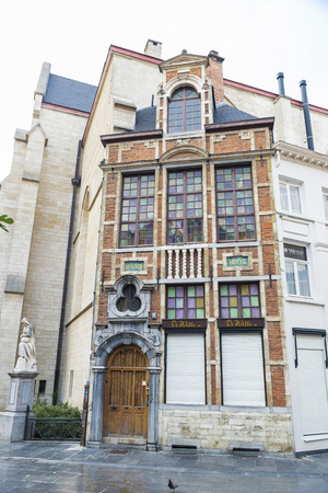Brussels, Belgium - August 26, 2017: Facade of classical buildings in the historical center in Brussels, Belgiumのeditorial素材
