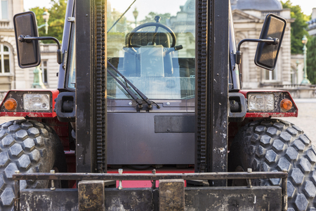 Front view of a excavator in the center of Brussels, Belgiumの写真素材