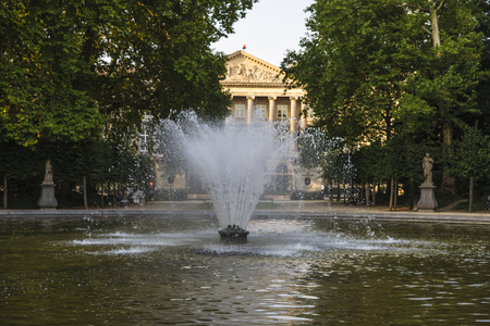 Fountain in a public park in the center of Brussels, Belgiumの写真素材