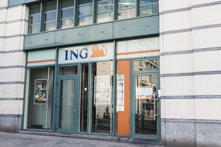 Brussels, Belgium - August 27, 2017: Branch of the ING bank in the center of Brussels, Belgiumのeditorial素材