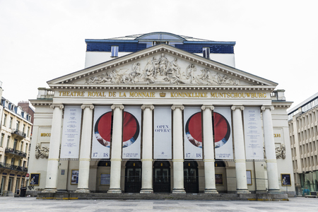 Brussels, Belgium - August 27, 2017: Facade of the Theatre Royal de la Monnaie (Royal Theatre of the Coin) is an Opera house in Brussels, Belgiumのeditorial素材
