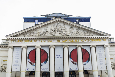 Brussels, Belgium - August 27, 2017: Facade of the Theatre Royal de la Monnaie (Royal Theatre of the Coin) is an Opera house in Brussels, Belgiumのeditorial素材