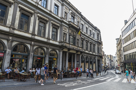 Brussels, Belgium - August 27, 2017: Facade of the Galeries Royales Saint Hubert is a shopping mall in the center of Brussels, Belgiumのeditorial素材