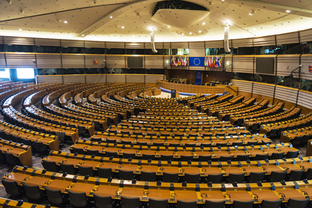 Brussels, Belgium - August 28, 2017: Interior of the European Parliament called Espace Leopold in Brussels, Belgiumのeditorial素材
