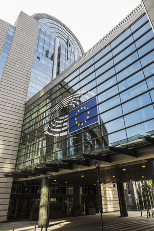 Brussels, Belgium - August 28, 2017: Facade of the modern office buildings of the European Parliament in Brussels, Belgiumのeditorial素材