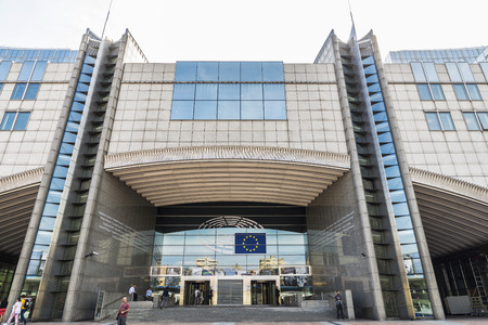 Brussels, Belgium - August 28, 2017: Facade of the modern office buildings of the European...