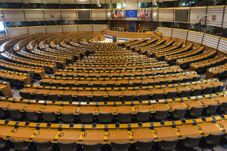 Brussels, Belgium - August 28, 2017: Interior of the European Parliament called Espace Leopold in Brussels, Belgiumのeditorial素材