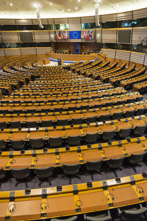 Brussels, Belgium - August 28, 2017: Interior of the European Parliament called Espace Leopold in Brussels, Belgiumのeditorial素材