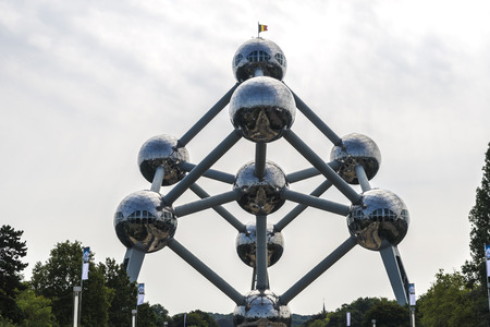 Brussels, Belgium - August 27, 2017: Atomium, famous structure in the form of an atom, in the exhibition park in Brussels, Belgiumのeditorial素材