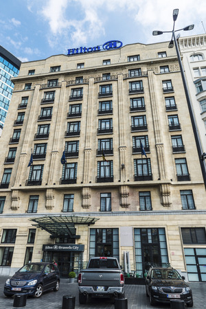 Brussels, Belgium - August 27, 2017: Facade of the Hilton Hotel in Brussels, Belgiumのeditorial素材