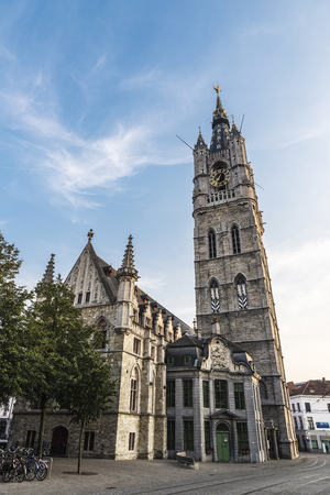 Bell tower called Belfry in the medieval city of Ghent in Belgiumの写真素材