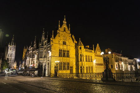 Bridge of Saint Michael at night in the medieval city of Ghent, Belgiumのeditorial素材