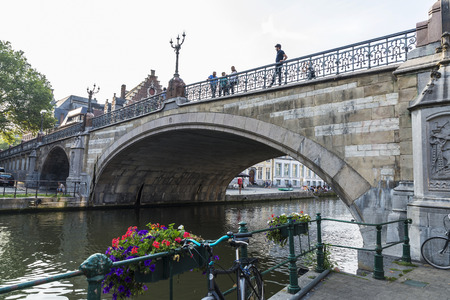 Ghent, Belgium - August 28, 2017: Bridge of Saint Michael with people around in the medieval city of Ghent, Belgiumのeditorial素材