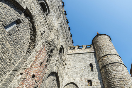 View of the Gravensteen medieval castle in the old town of the city of Ghent, Belgiumの写真素材